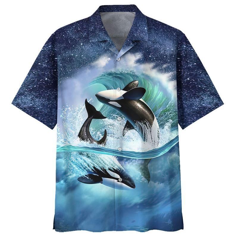 Funny Whale Aloha Hawaiian Shirt - Short-Sleeve Hawaiian Shirt - Blue