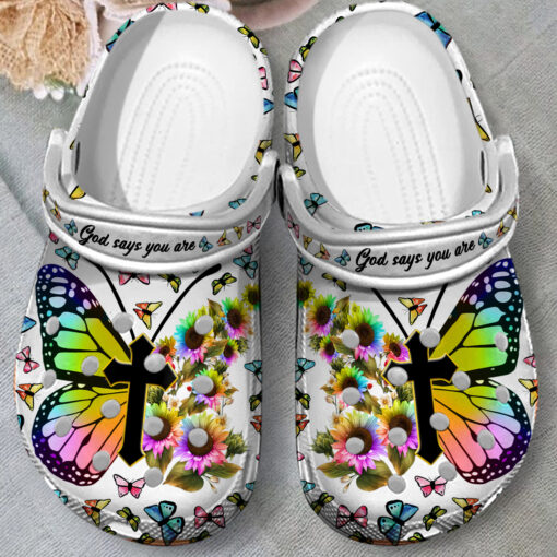 God Say You Are Butterfly Clog Shoes - Clog Shoes - White