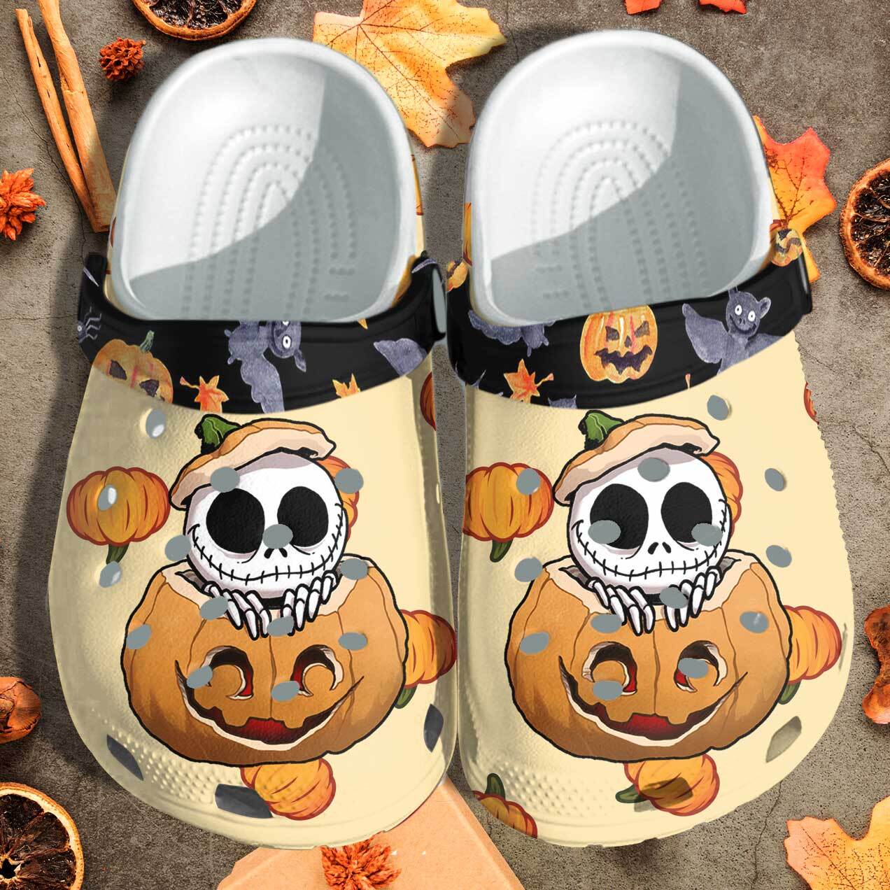 Halloween Clog Skull Pumpkin Nightmare Clog Shoes - Clog Shoes - White