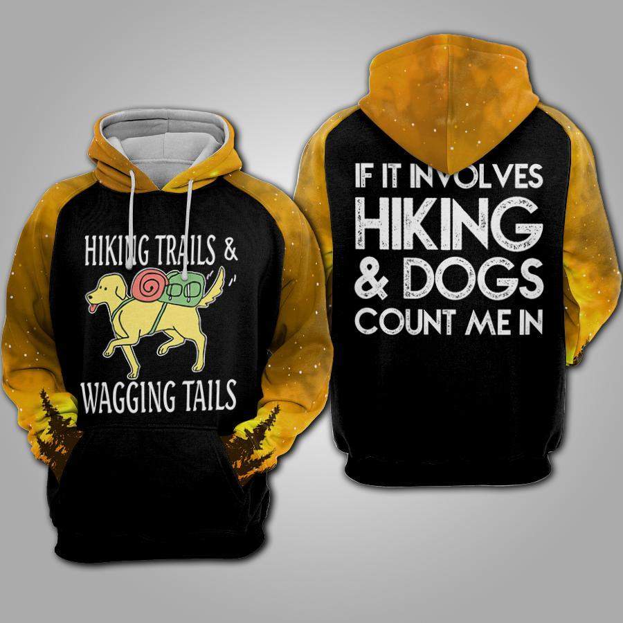 Hiking Trails And Wagging Tails Hiking With Dogs All Over Print 3D Hoodie - 3D Hoodie - Black