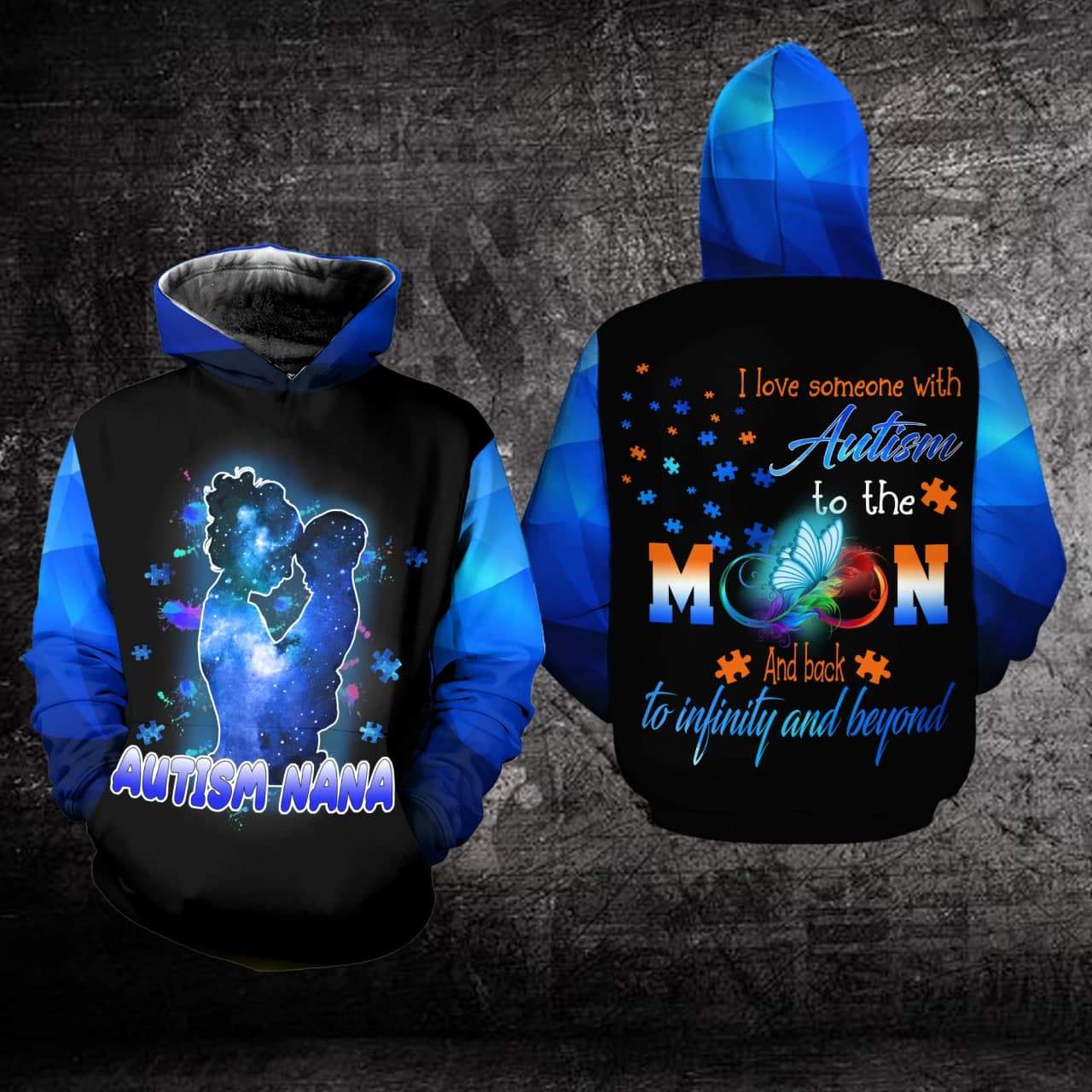 I Love Some One With Autism To The Moon Autism 3D Hoodie - 3D Hoodie - Black