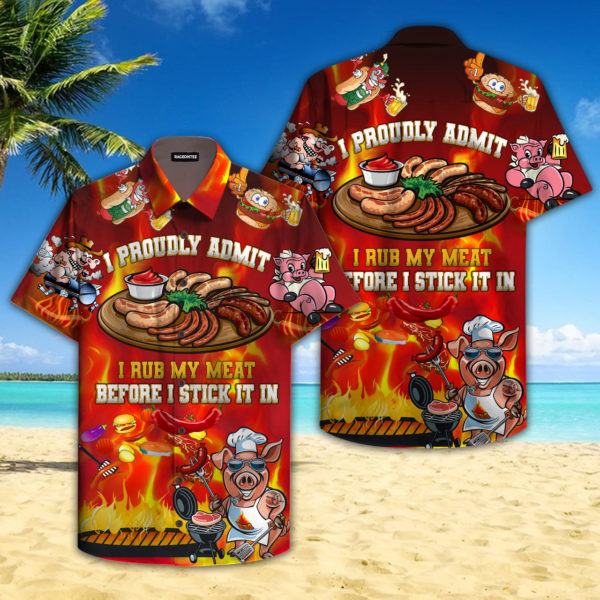 I Rub My Meat Before I Stick It In Hawaiian Shirt - Short-Sleeve Hawaiian Shirt - Red