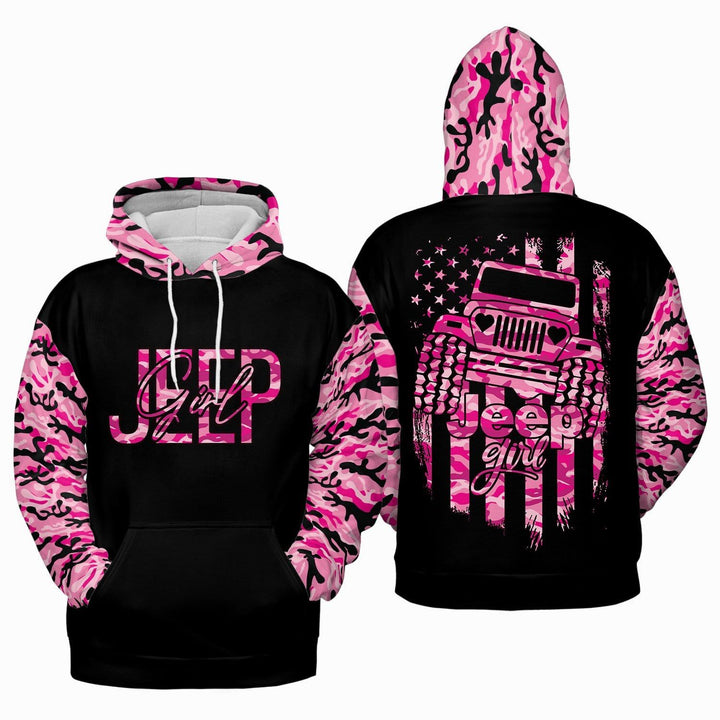 Jeep Girl Pink Camo Jeep Lover All Over Print 3D Hoodie - 3D Hoodie - Pink
