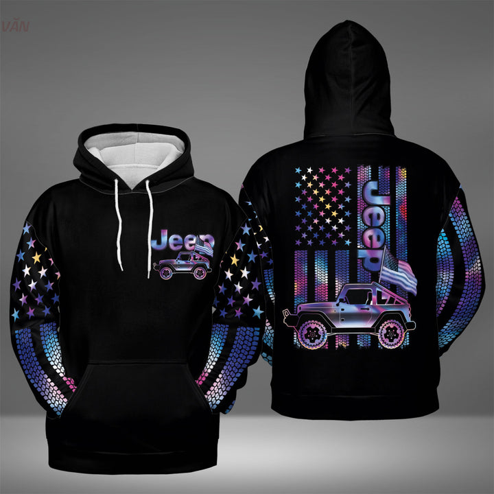 Jeep Tire Track Hologra Jeep Lover All Over Print 3D Hoodie - 3D Hoodie - Black