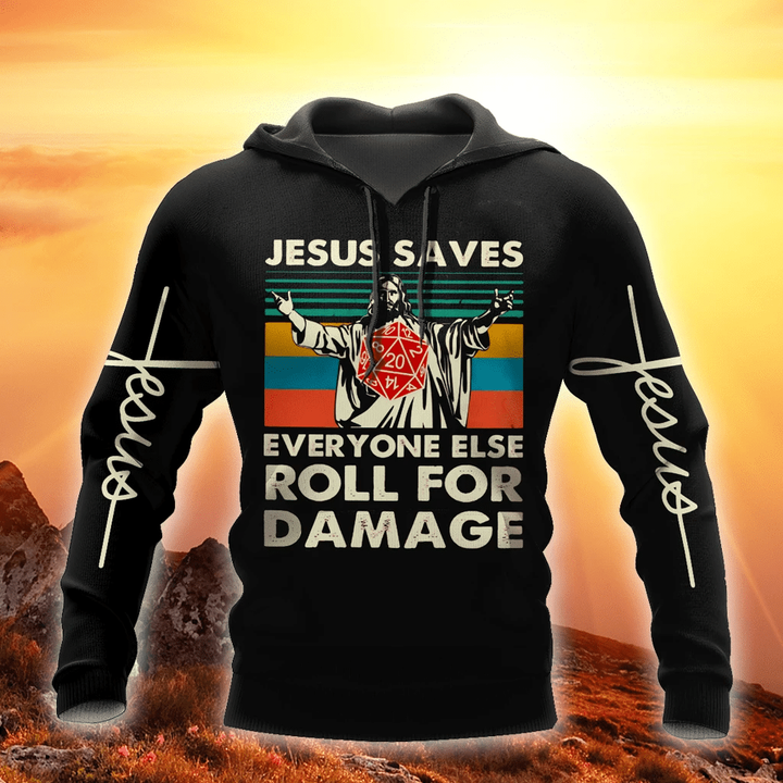 Jesus Saves Everyone Else Roll For Damage All Over Print 3D Hoodie - 3D Hoodie - Black
