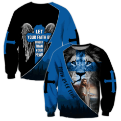 Lion Easter Day Christian Jesus Faith Over Fear All Over Print 3D Shirt - 3D Sweatshirt - Blue