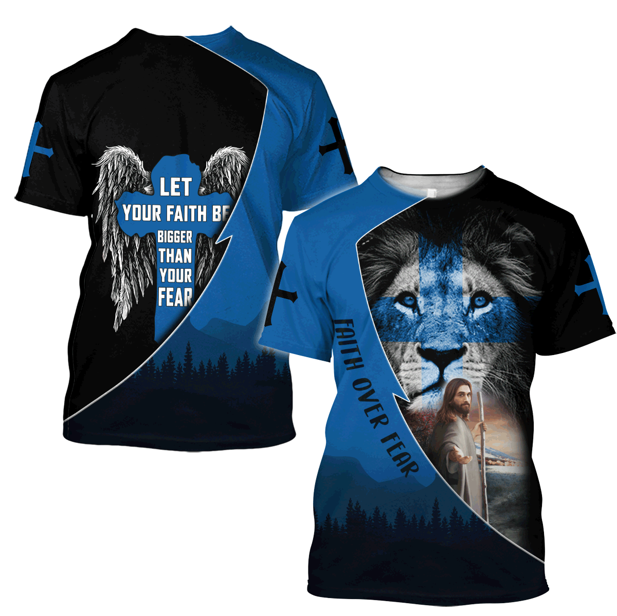 Lion Easter Day Christian Jesus Faith Over Fear All Over Print 3D Shirt - 3D T-Shirt - Blue