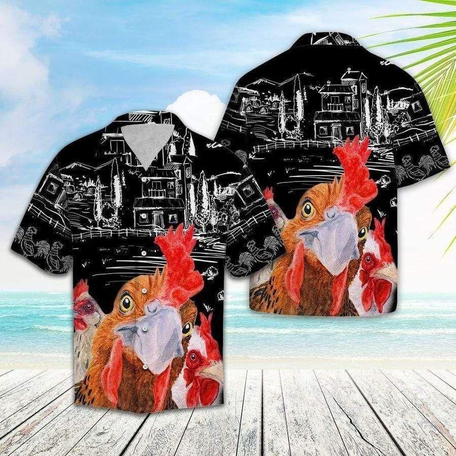 Love Rooster Aloha Hawaiian Shirt - Short-Sleeve Hawaiian Shirt - Black