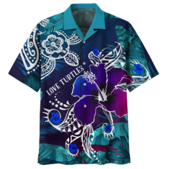 Love Turtle Tropical Flower Hawaiian Shirt - Short-Sleeve Hawaiian Shirt - Purple