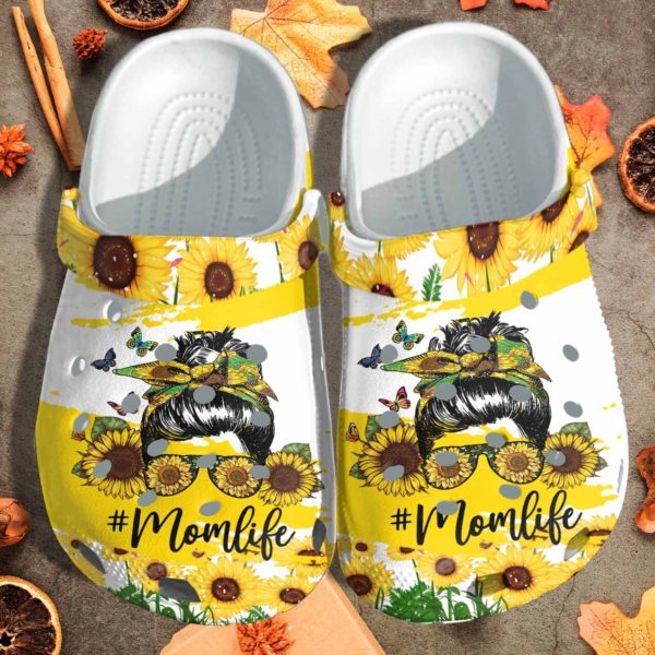 Mom Life Sunflower Girl Mother's Day Gift Clog Shoes - Clog Shoes - Yellow