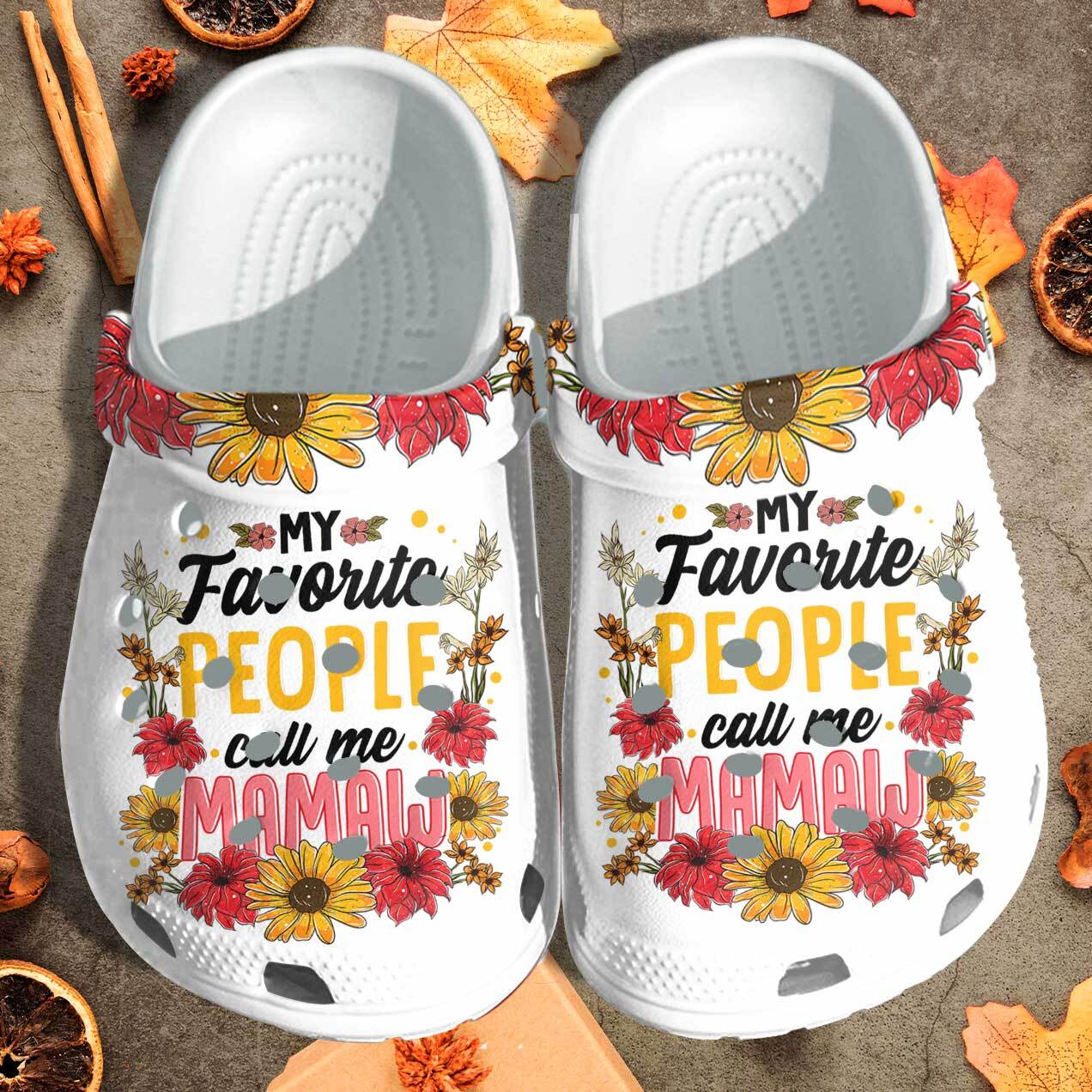 My Favorite People Call Me Mamaw Sunflower Clog Shoes - Clog Shoes - White