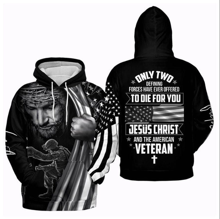 Only Two Defining Jesus Christ And The American Veteran All Over Print 3D Hoodie - 3D Hoodie - Black