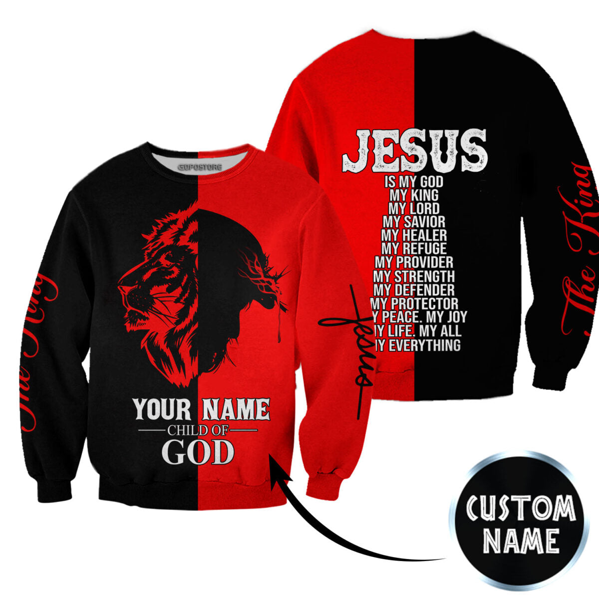 Personalized Name Jesus Is My God My King My Everything 3D All Over Print Hoodie - 3D Sweatshirt - Red