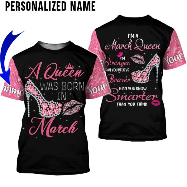 Personalized Name March Girl I'm Stronger Than You Believe Braver Than You Know Smater Than You Think All Over Print 3D Shirt Legging Hollow Tank Top - 3D T-Shirt - Pink