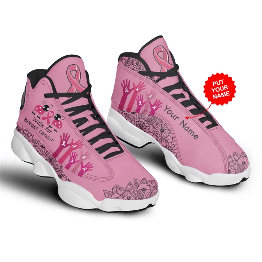 Personalized Name Walk For Breast Cancer Awareness Air Jordan Shoes - Women's Air Jordan 13 - Pink