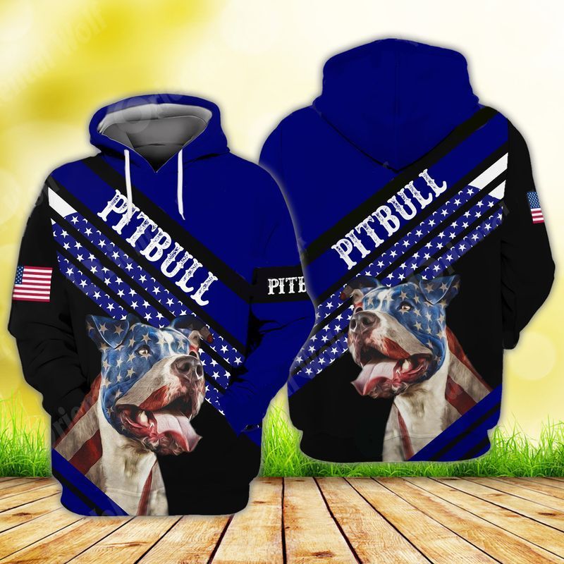 Pitbull 4th Of July Independence Day American Flag 3D Hoodie photo