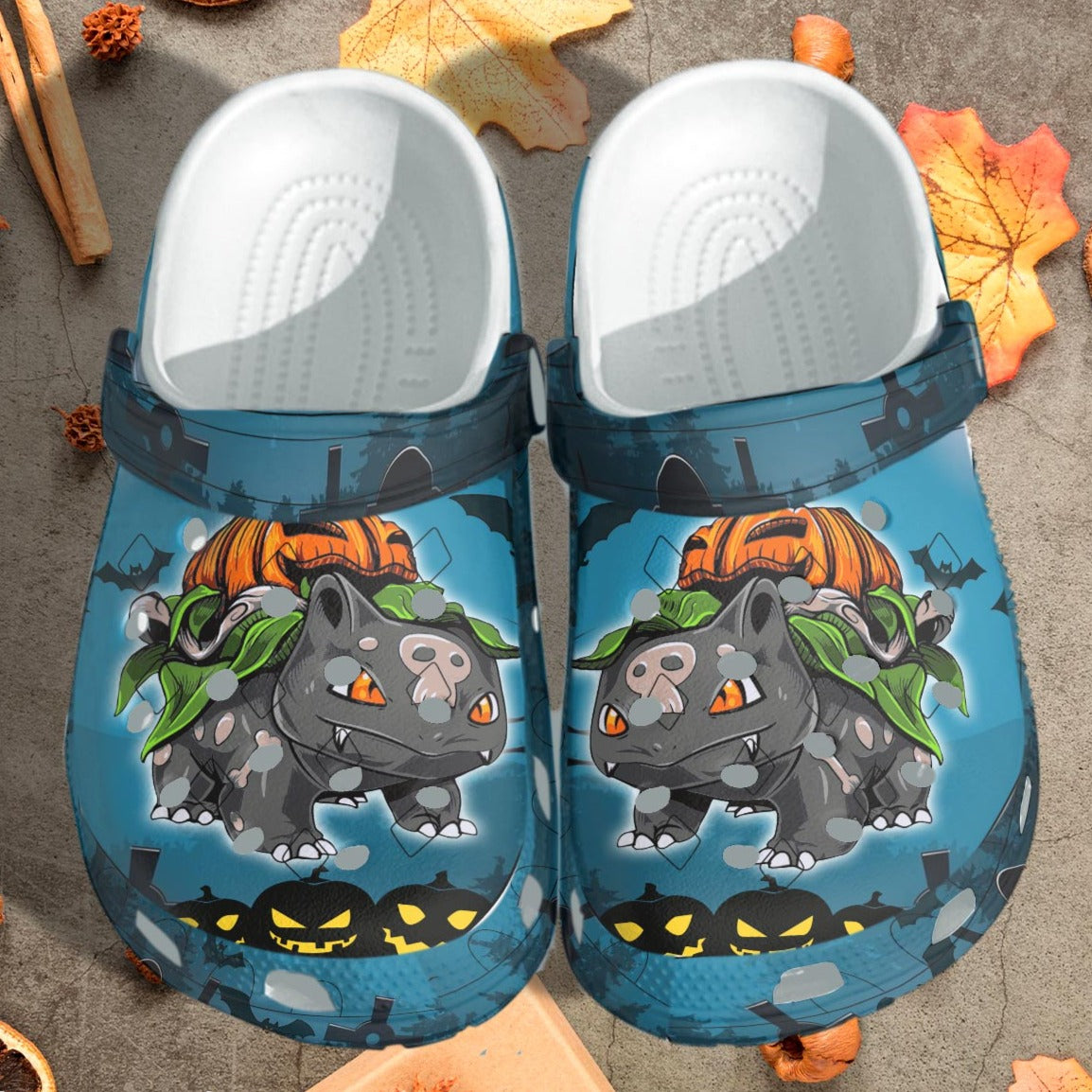 Pokemon Bulbasaur Pumpkin Halloween Clog Shoes - Clog Shoes - Navy Blue