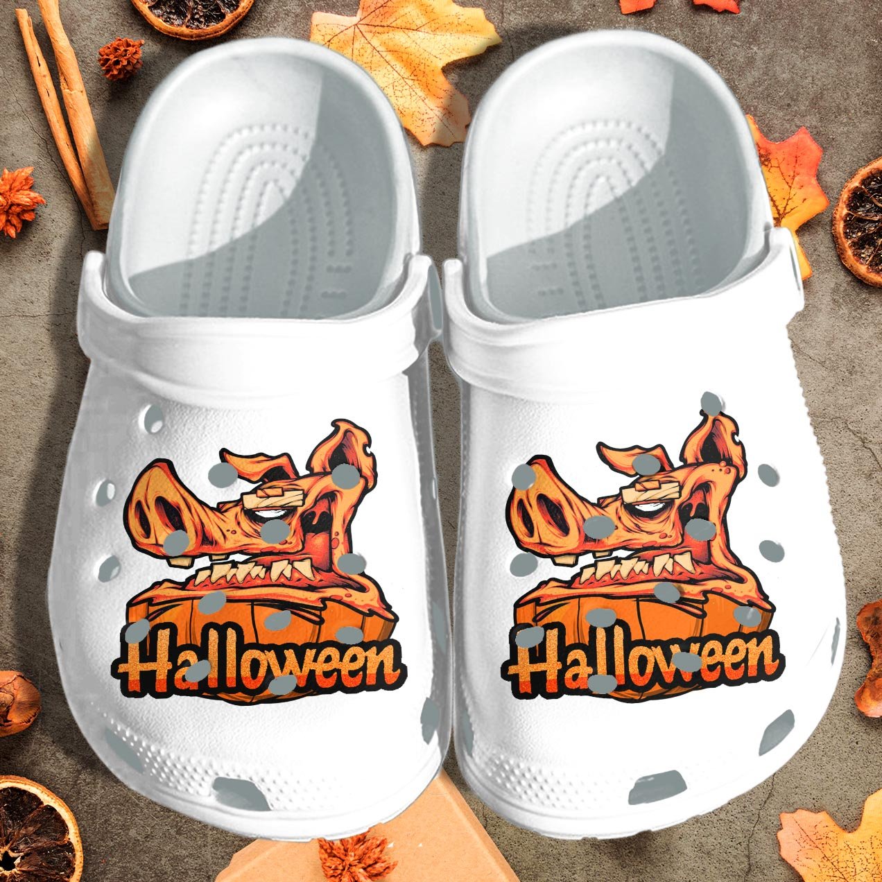 Pumpkin Pig Best Gift For Halloween Clog Shoes - Clog Shoes - White