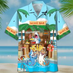 Shark Party Bar Beach Funny Party Hawaiian Shirt And Short Pant - Hawaiian Shirt - Blue