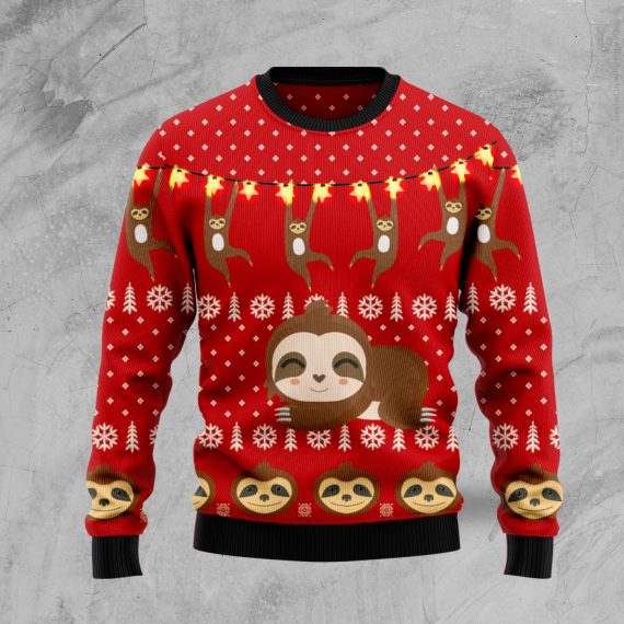 Sloth Lover Sloth Christmas Ugly Christmas Sweater - AOP Sweater - Red