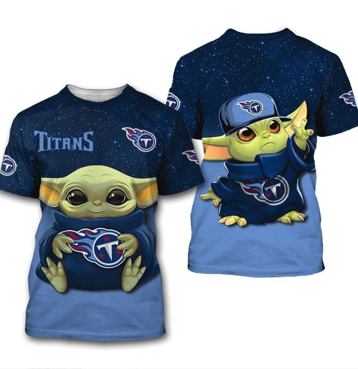 Tennessee Titans Baby Yoda 3D T-Shirt - 3D T-Shirt - Navy