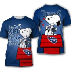 Tennessee Titans Cute Snoopy 3D T-Shirt - 3D T-Shirt - Blue