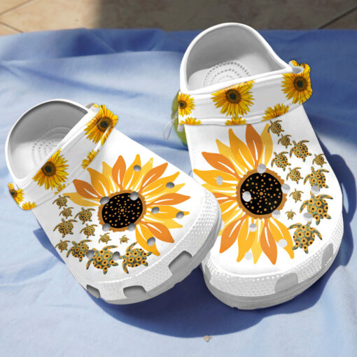 Turtle Sunflower Slipper Best Gift Clog Shoes - Clog Shoes - Yellow