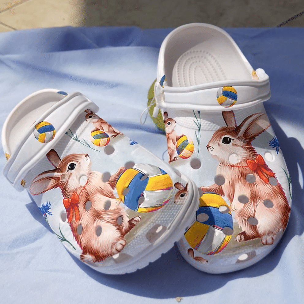 Volleyball With Rabbit Clog Shoes - Clog Shoes - White