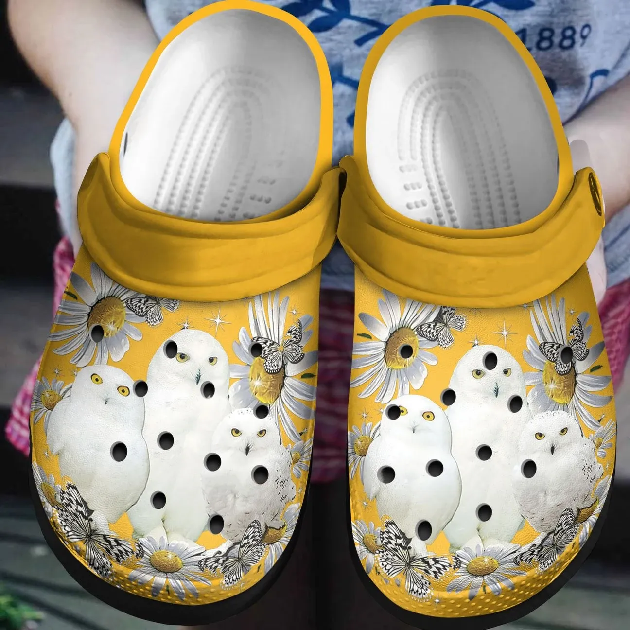 White Owl Flower Unisex Clog Shoes - Clog Shoes - Yellow