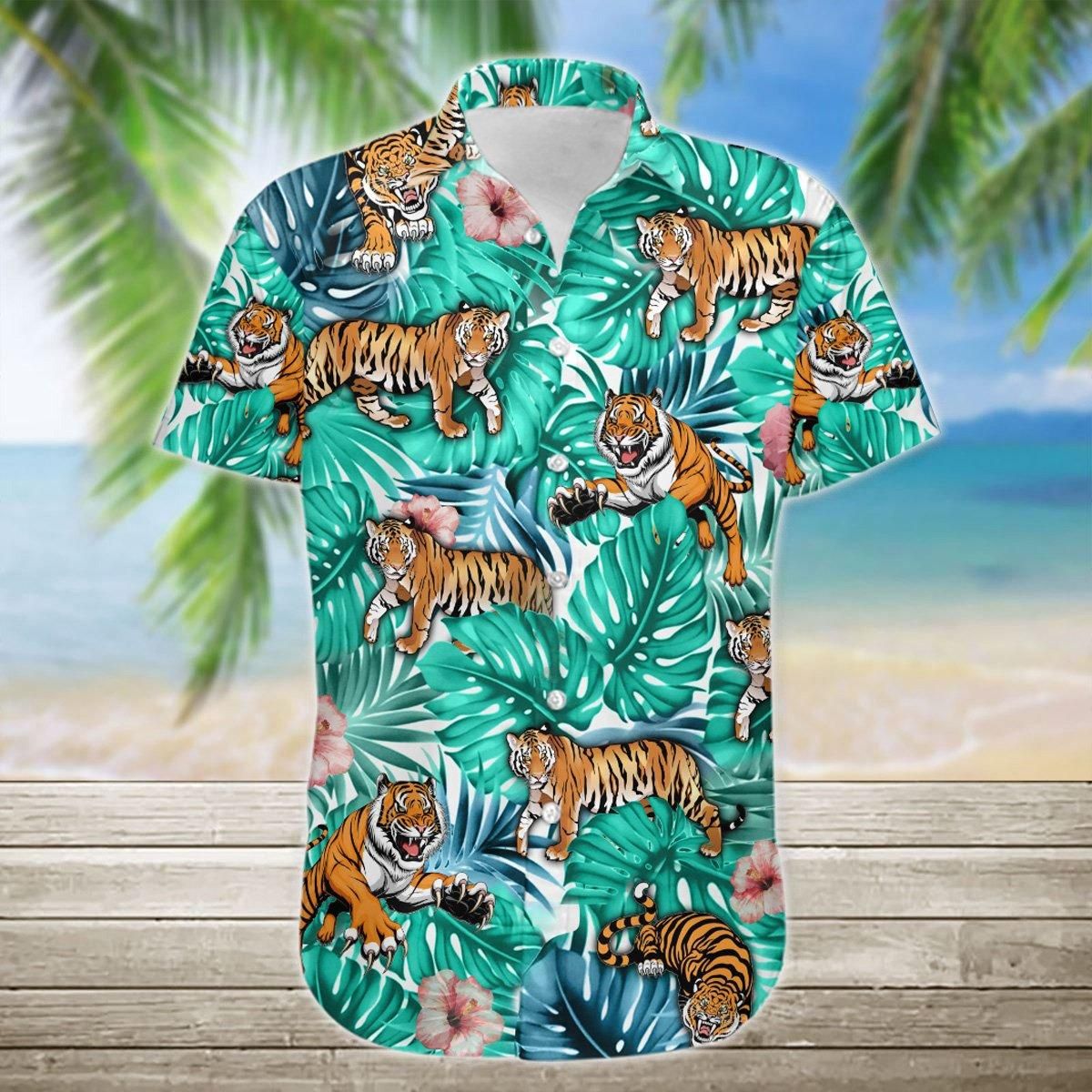 Wild Tiger Aloha Hawaiian Shirt - Short-Sleeve Hawaiian Shirt - Blue