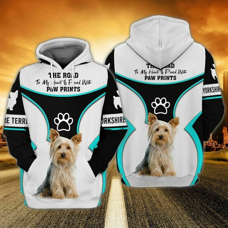Yorkie The Road To My Heart Is Paved With Paw Prints Yorkshire Terrier All Over Print 3D Hoodie - 3D Hoodie - Black