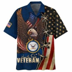 American Flag Honor The Fallen Veteran Gift For Dad Hawaiian Shirt - Short-Sleeve Hawaiian Shirt - Navy Blue