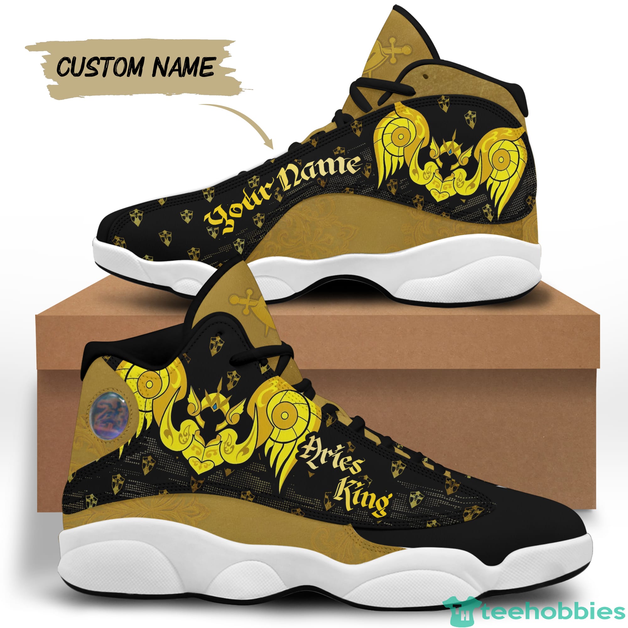 Aries Birthday Gift King Birthday Gift- Golden Personalized Name Air Jordan 13 Shoes