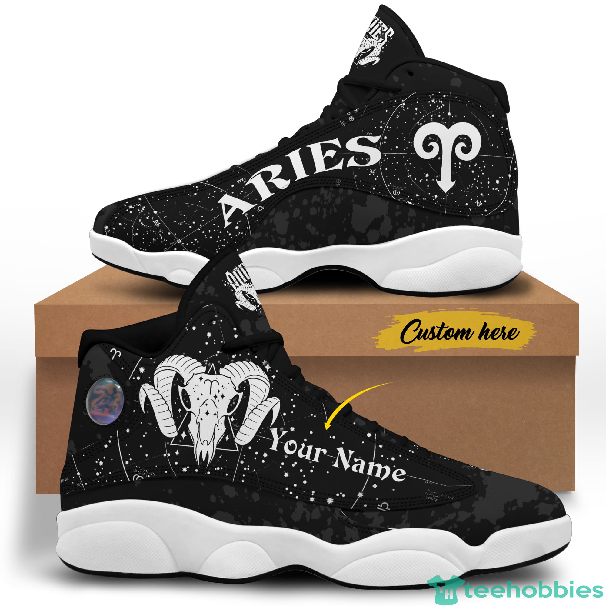 Black And White Aries Birthday Gift Personalized Name Air Jordan 13 Shoes SKU-264