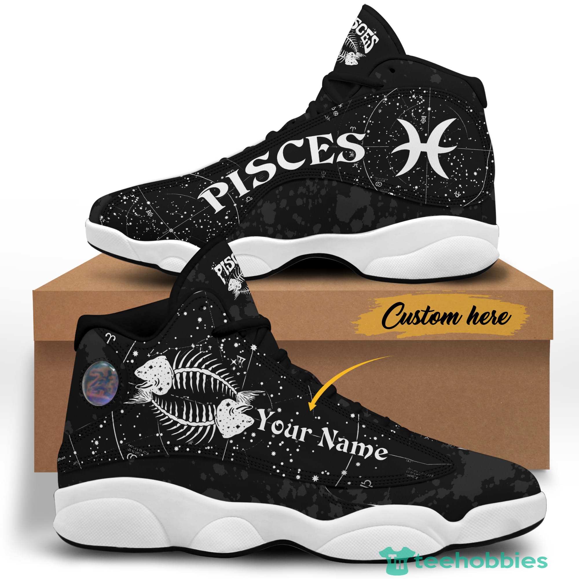 Black And White Pisces Personalized Name Air Jordan 13 Shoes SKU-264