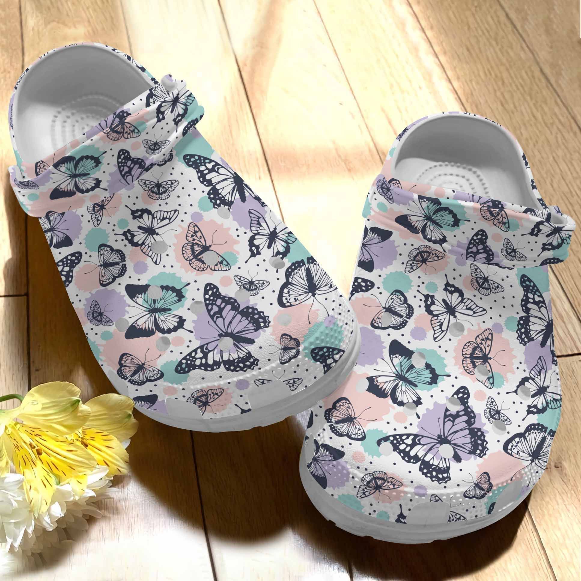 Butterfly Art Shoes Picnic Clog Shoes For Men And Women - Clog Shoes - White