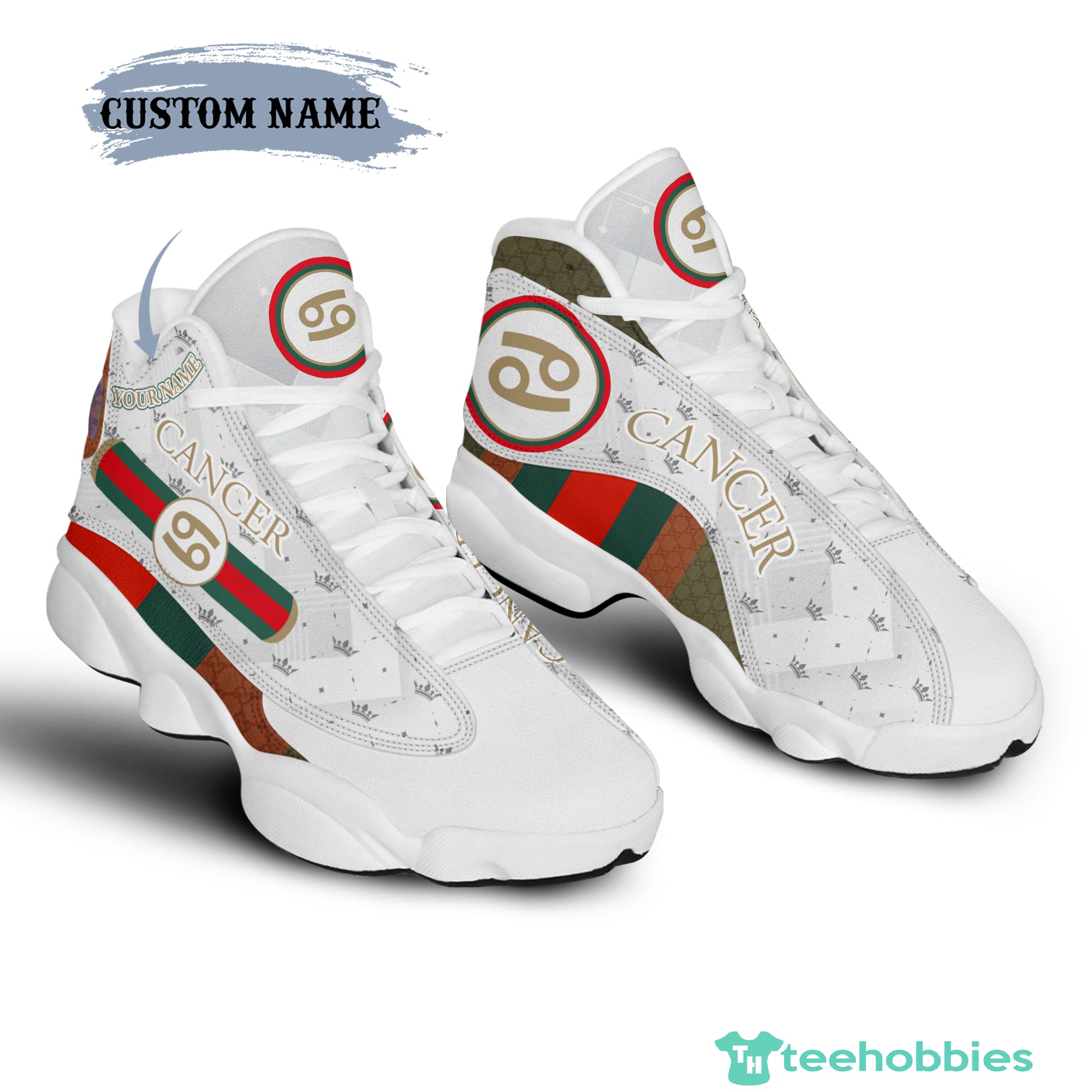 Cancer Zodiac Girl Birthday Gift Gucci Pattern Personalized Name Air Jordan  13 Shoes