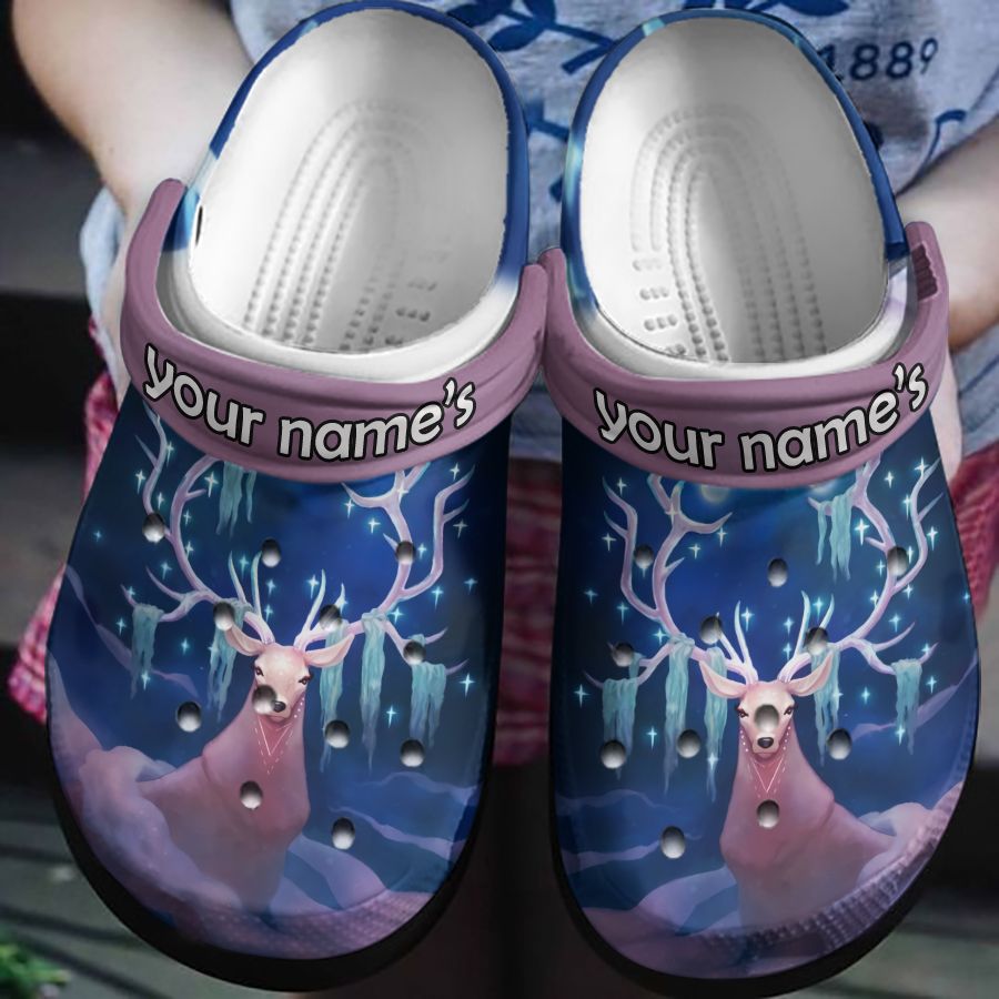 Deer In Winter Night Unisex Clog Shoes - Clog Shoes - Navy