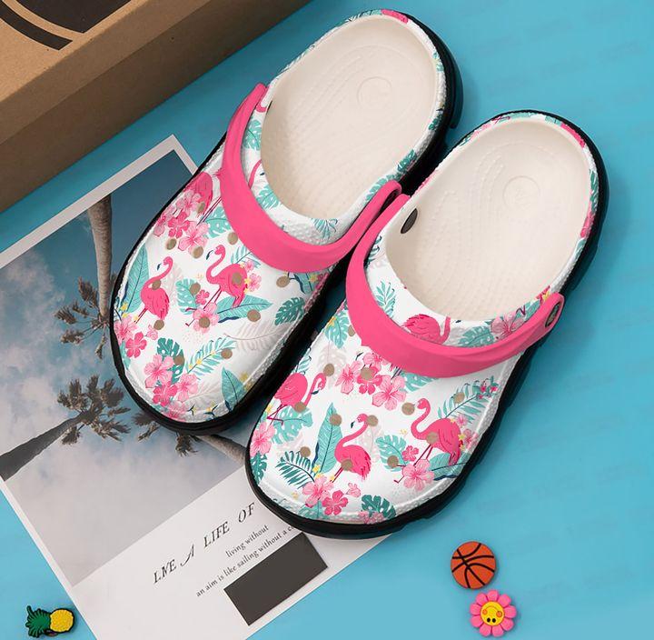 Flamingo Tropical Flower Unisex Clog shoes For Men And Women - Clog Shoes - Pink