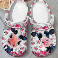 Funny Cow And Pink Flower Clog Shoes - Clog Shoes - Pink