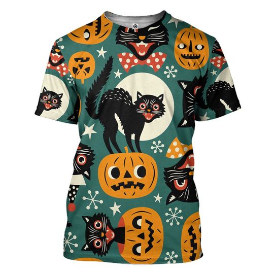 Halloween Black Cat All Over Print T-Shirt Hoodie Zip Hoodie - 3D T-Shirt - Black