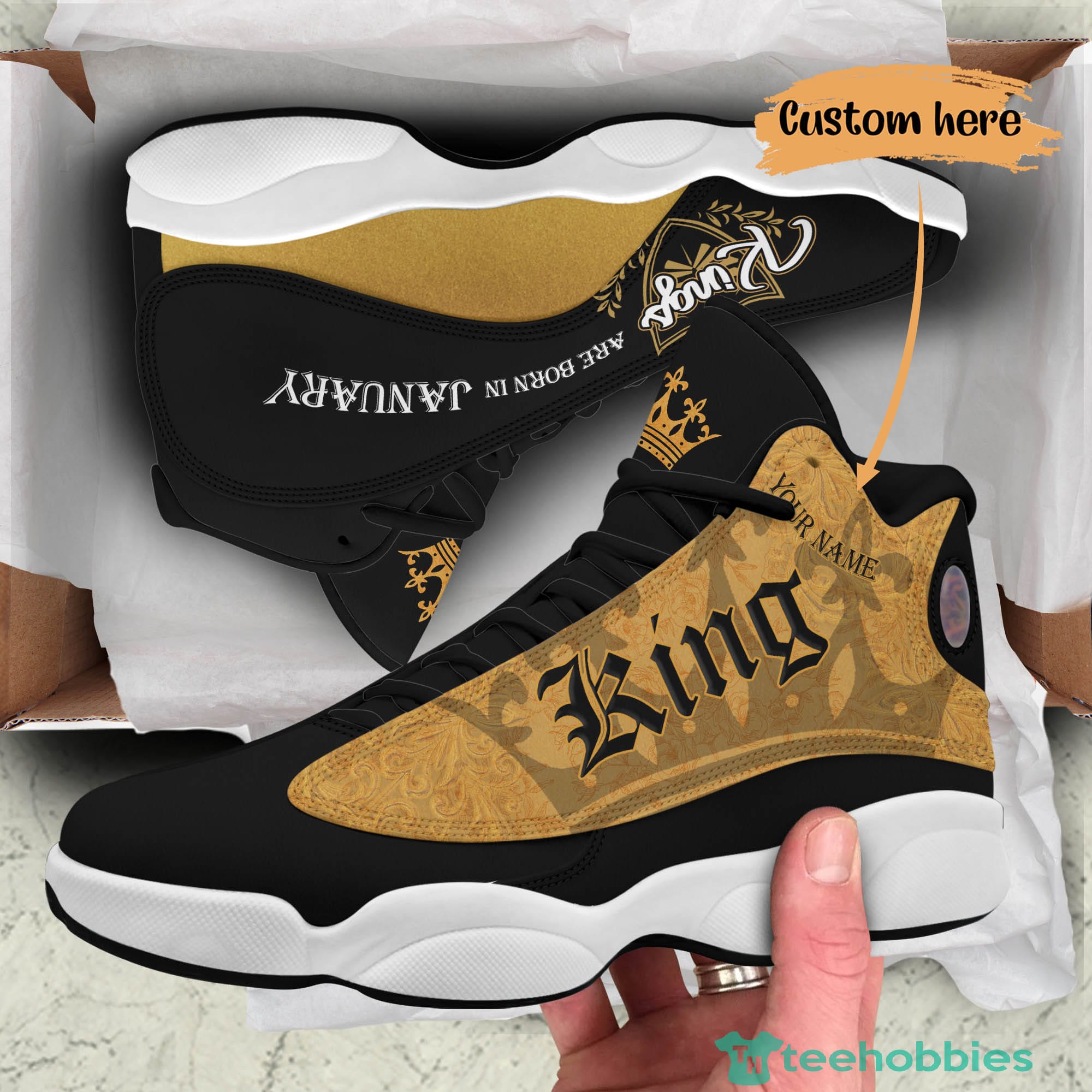Cancer King Birthday Gift Golden Personalized Name Air Jordan 13 Shoes