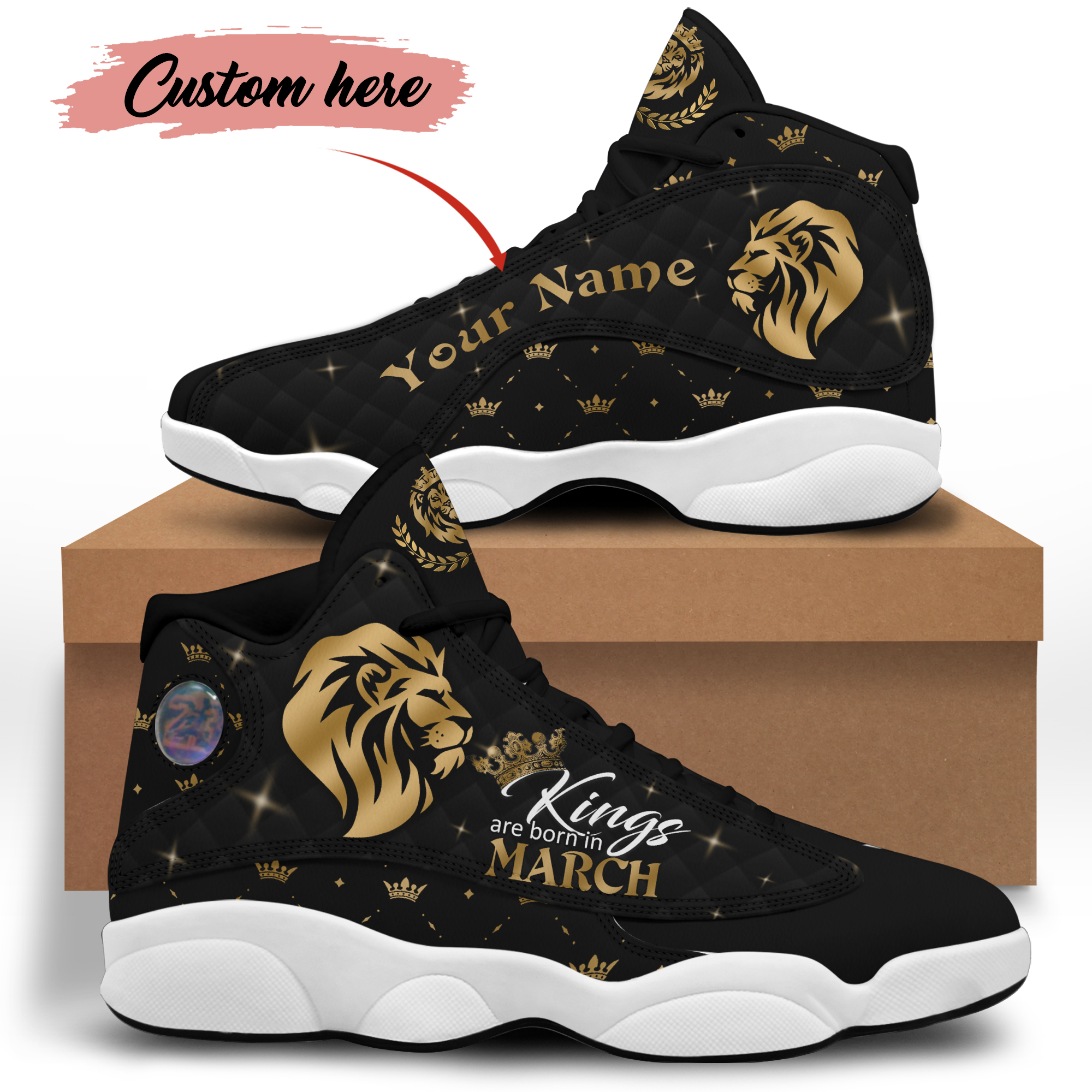 March King Birthday Gift- Golden Personalized Name Air Jordan 13 Shoes SKU-245