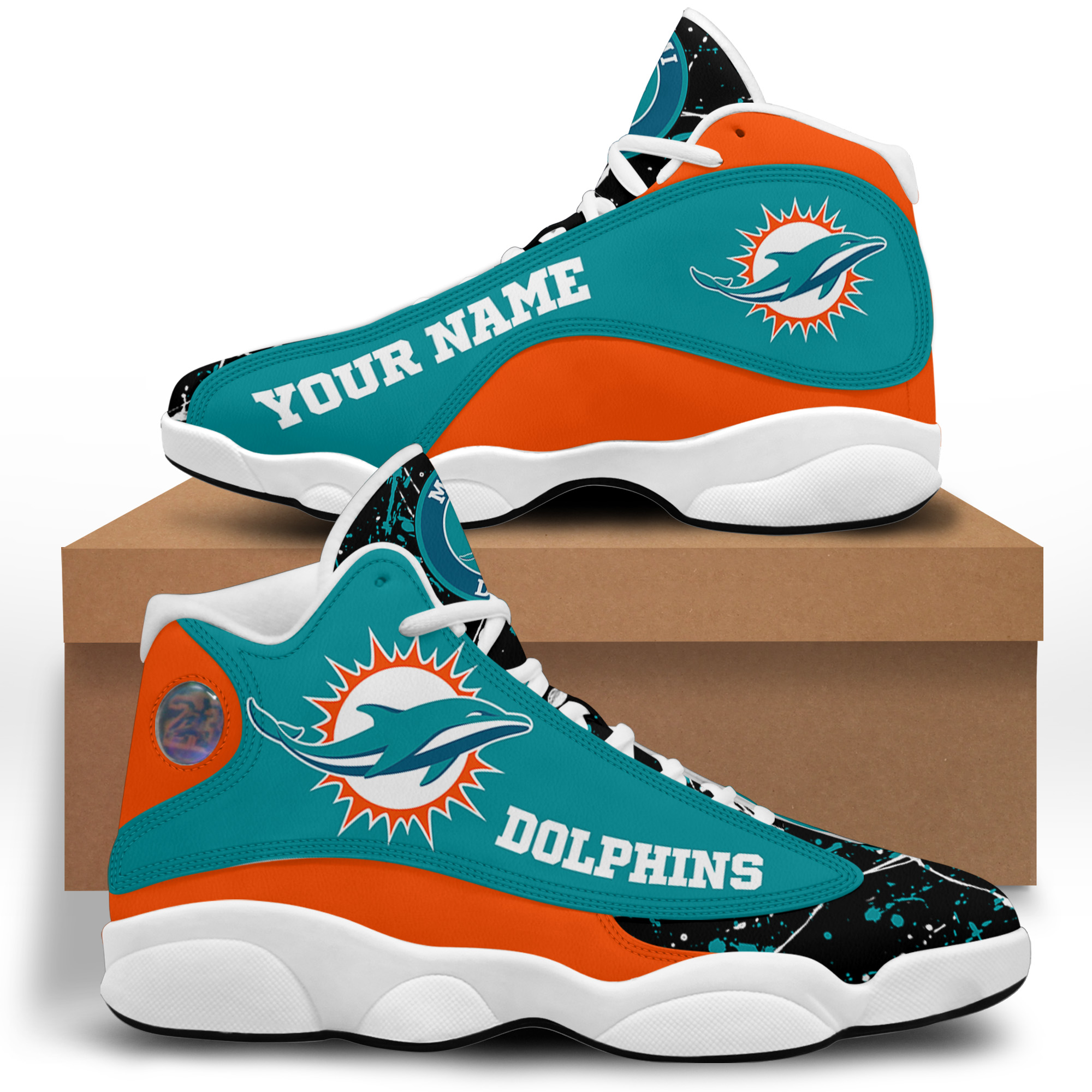 NFL Personalized Your Name Miami Dolphins Air Jordan 13 Shoes - White