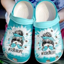 Nurse Scrub Life Tie Dye Clog Shoes - Clog Shoes - Light Blue