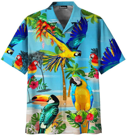 Parrot Happy Summer Hawaiian Shirt - Short-Sleeve Hawaiian Shirt - Blue