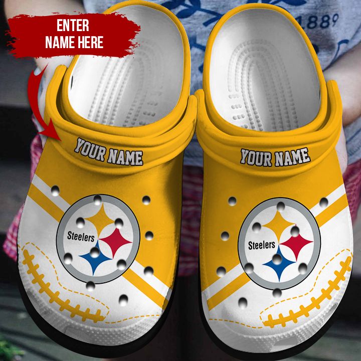 Pittsburgh Steeler Logo Personalized Name Unisex Clog Shoes - Clog Shoes - Yellow
