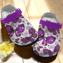 Purple Butterfly Unisex Clog shoes For Men And Women - Clog Shoes - Purple