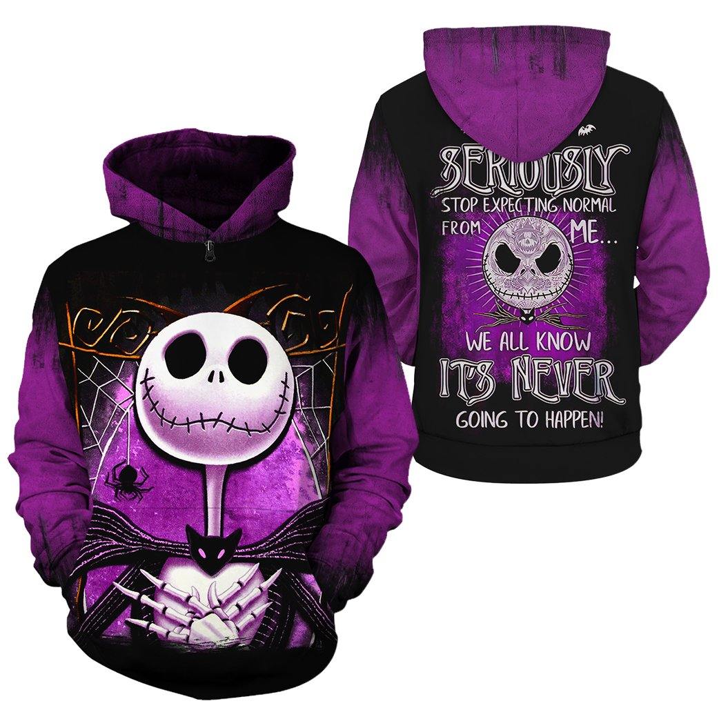 Seriously Stop Expecting Normal From Me Jack Skellington Halloween 3D Hoodie - 3D Hoodie - Purple