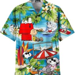 Snoopy Summer Beach Happy Summer Hawaiian Shirt - Short-Sleeve Hawaiian Shirt - Blue